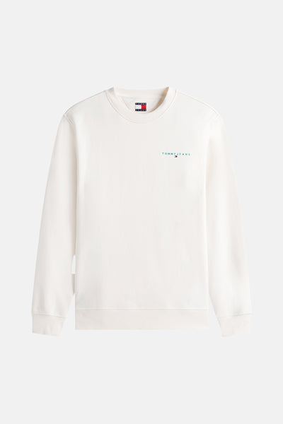 Witte ronde hals sweatshirt van Tommy Jeans, met een klein geborduurd logo op de borst.