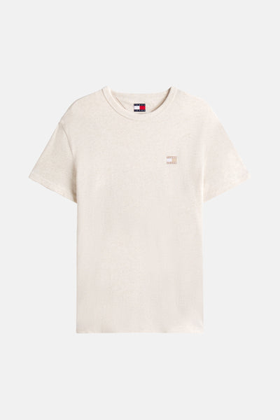 Beige T-shirt met korte mouwen van TOMMY JEANS, met een discreet logo op de borst.