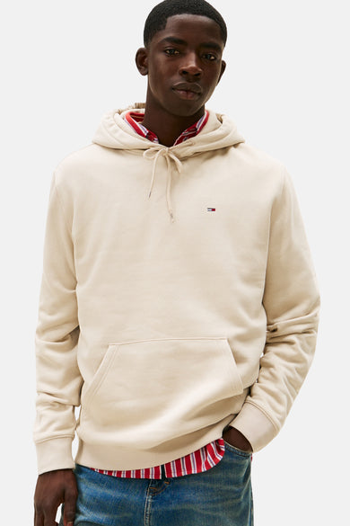 Sweat à capuche beige de TOMMY JEANS avec cordon de serrage, poche kangourou et finitions côtelées.