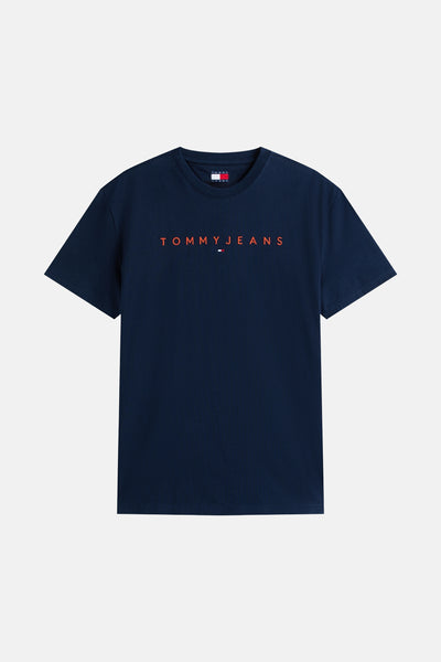 T-shirt bleu à manches courtes de TOMMY JEANS, avec le logo imprimé sur le devant.