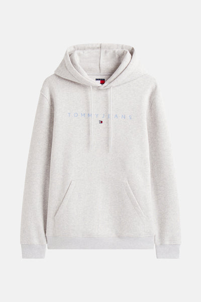 Sweat à capuche gris chiné de TOMMY JEANS, avec cordon de serrage et poche kangourou.