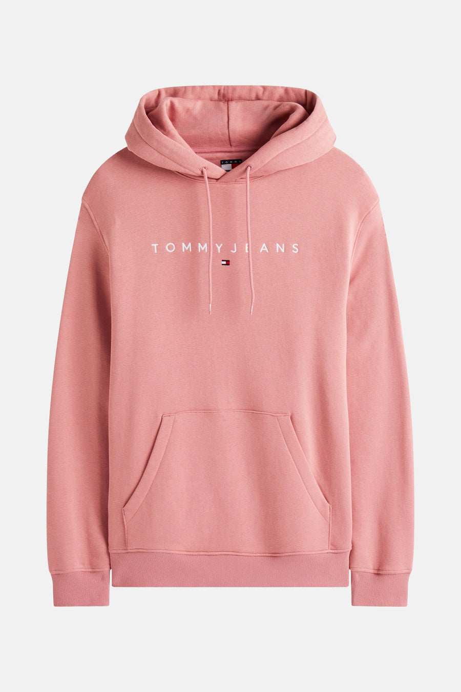 Sweat à capuche rose van TOMMY JEANS, avec cordon de serrage et logo sur le devant.