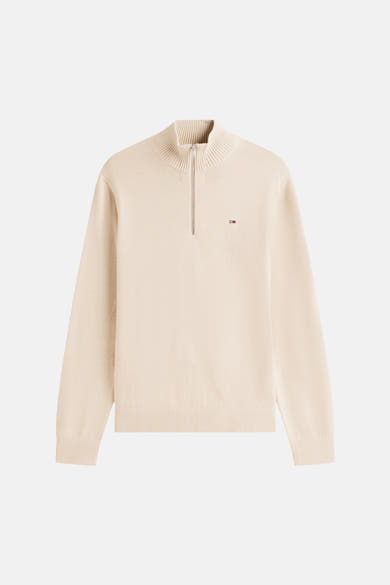 Beige opstaande kraag sweatshirt van Tommy Jeans, met ritssluiting en discreet logo op de borst.