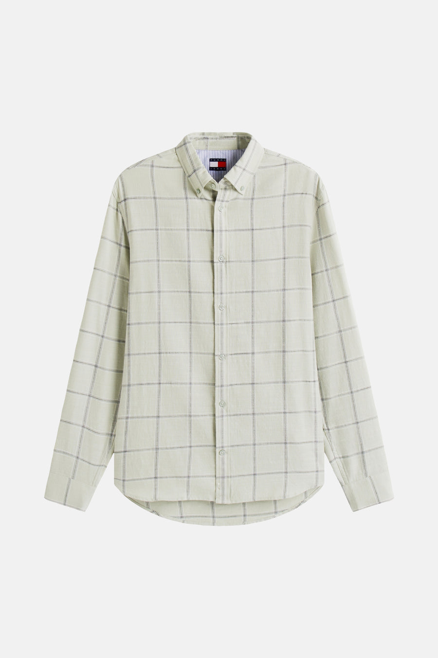 Chemise à manches longues verte de TOMMY JEANS avec motif à carreaux fins.