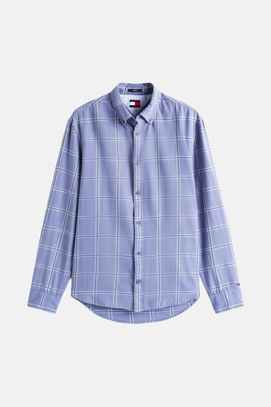 Chemise à manches longues bleue à carreaux de TOMMY JEANS, avec une coupe regular et des boutons sur le devant.