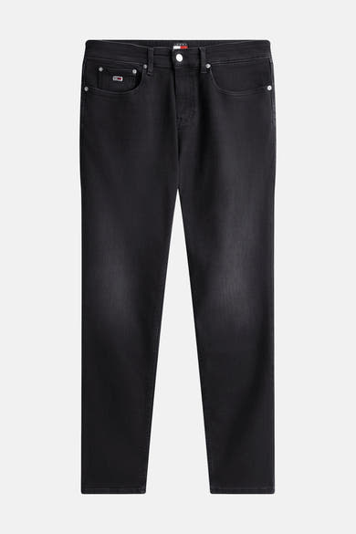 Jean slim noir en denim de Tommy Jeans, avec détails de rivets argentés.