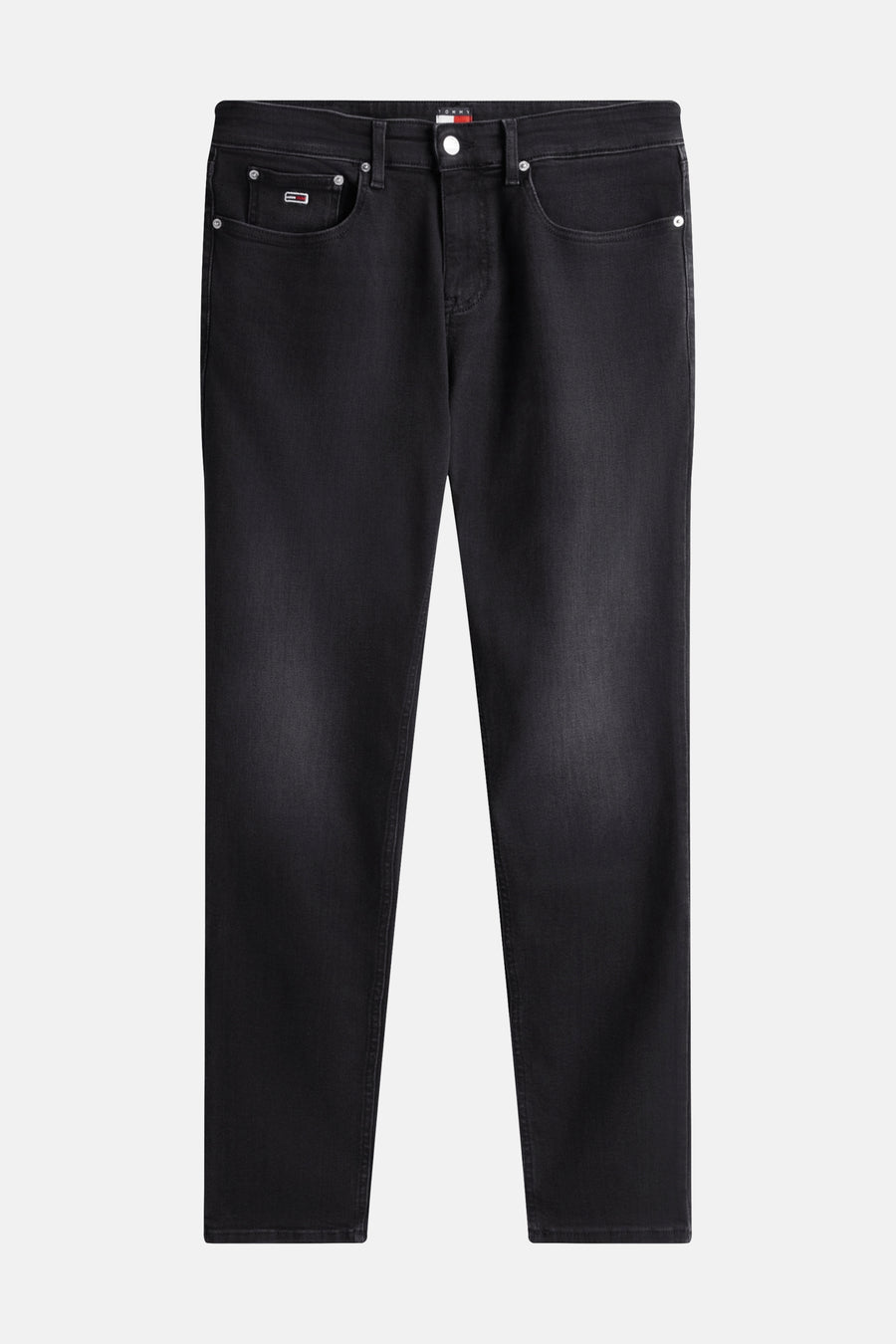 Jean slim noir en denim de Tommy Jeans, avec détails de rivets argentés.