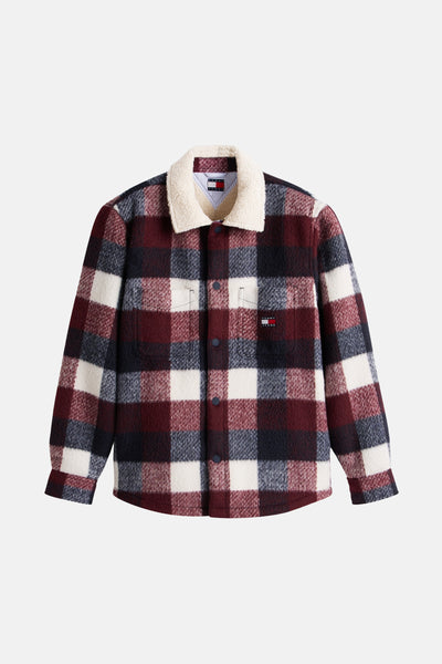 Chemise à carreaux multicolore de Tommy Jeans, avec un col en fausse fourrure et des poches poitrine.