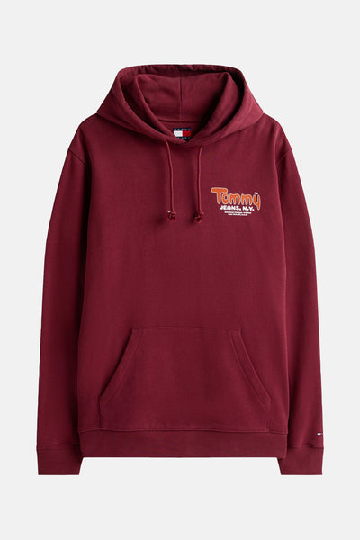 Sweat à capuche rouge by TOMMY JEANS avec logo imprimé et poche kangourou.