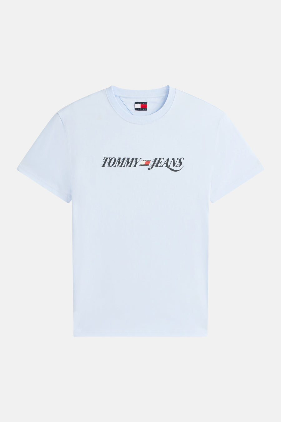 Blauw T-shirt met korte mouwen van TOMMY JEANS, met gestileerd logo met letters aan de voorkant.