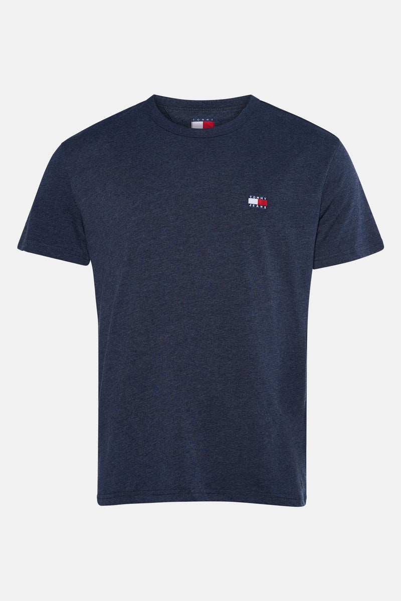 Gemêleerd blauw T-shirt met korte mouwen van Tommy Jeans, met een geborduurd logo op de borst.