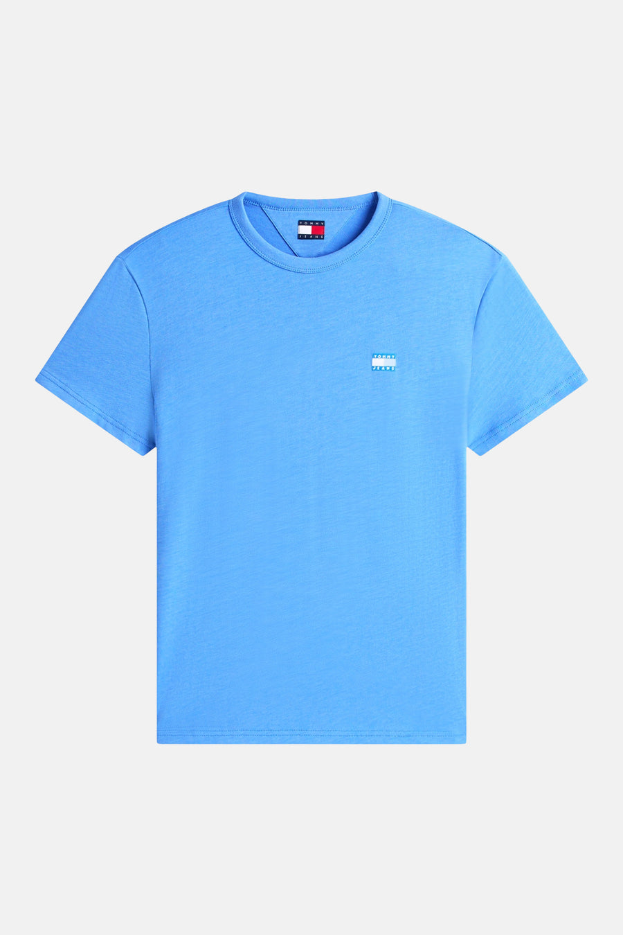 Blauw T-shirt met korte mouwen van TOMMY JEANS, met vierkant logo op de borst.