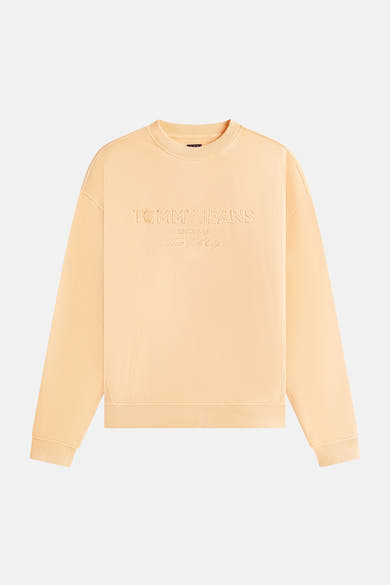 Oranje sweatshirt van TOMMY JEANS met reliëflogo op de voorkant en geribbelde boorden.