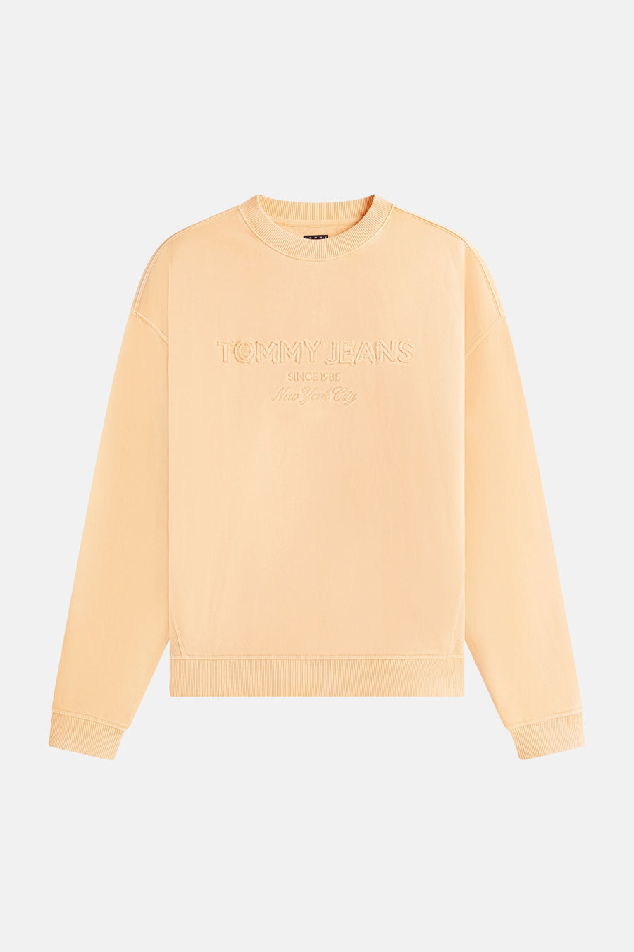 Oranje sweatshirt van TOMMY JEANS met reliëflogo op de voorkant en geribbelde boorden.
