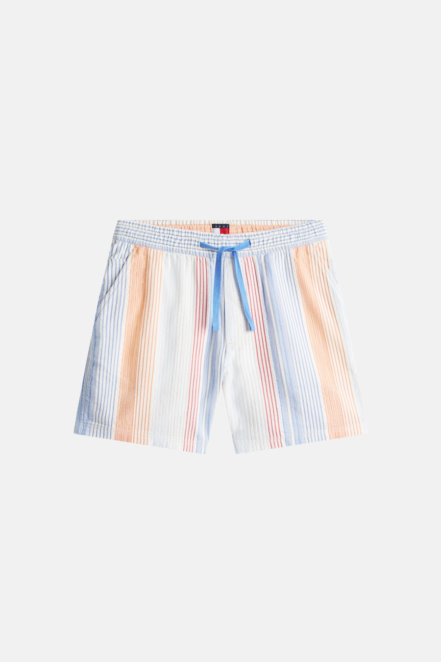 Short rayé multicolore de TOMMY JEANS, avec cordon de serrage bleu et poches latérales