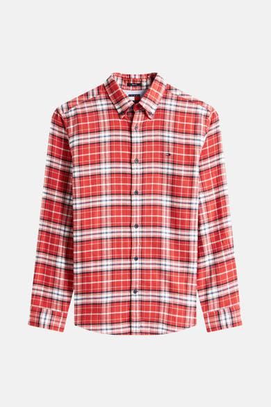 Rood geruit overhemd met lange mouwen van TOMMY JEANS, met knoopsluiting en subtiel logo.