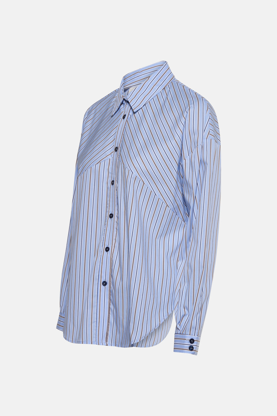 Chemise à manches longues bleue rayée de Amelie et Amelie, avec fermeture boutonnée et manches longues.