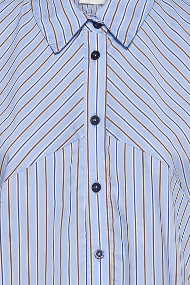 Chemise à manches longues bleue rayée de AMELIE ET AMELIE, avec patte de boutonnage et col classique.