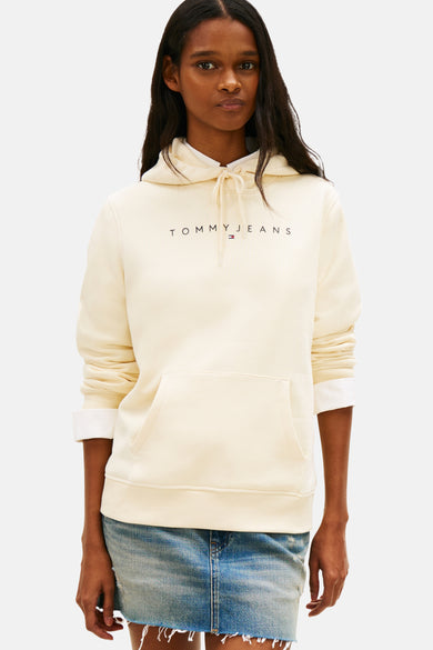 Sweat à capuche jaune de TOMMY JEANS avec logo imprimé et poche kangourou.