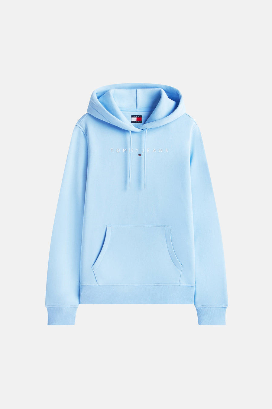 Blauwe hoodie van TOMMY JEANS, met trekkoord en kangoeroezak.