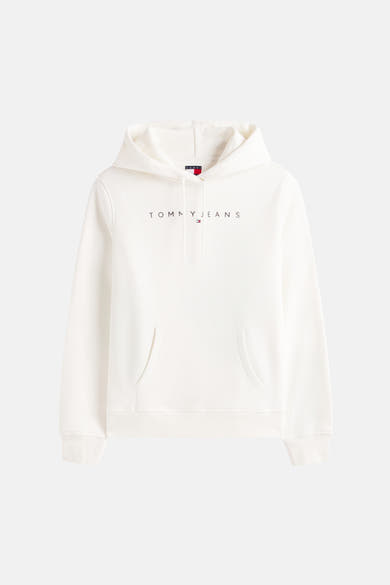 Witte hoodie van TOMMY JEANS met trekkoord en kangoeroezak.