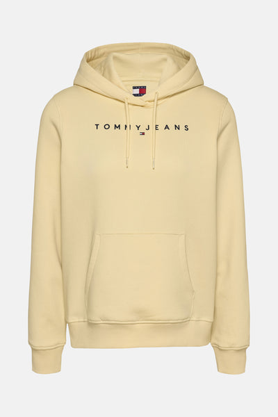 Sweat à capuche jaune de Tommy Jeans, avec cordon de serrage et poche kangourou centrale.
