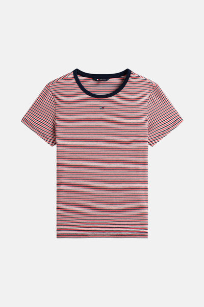 Multikleur gestreept T-shirt van TOMMY JEANS met contrasterende ronde hals.