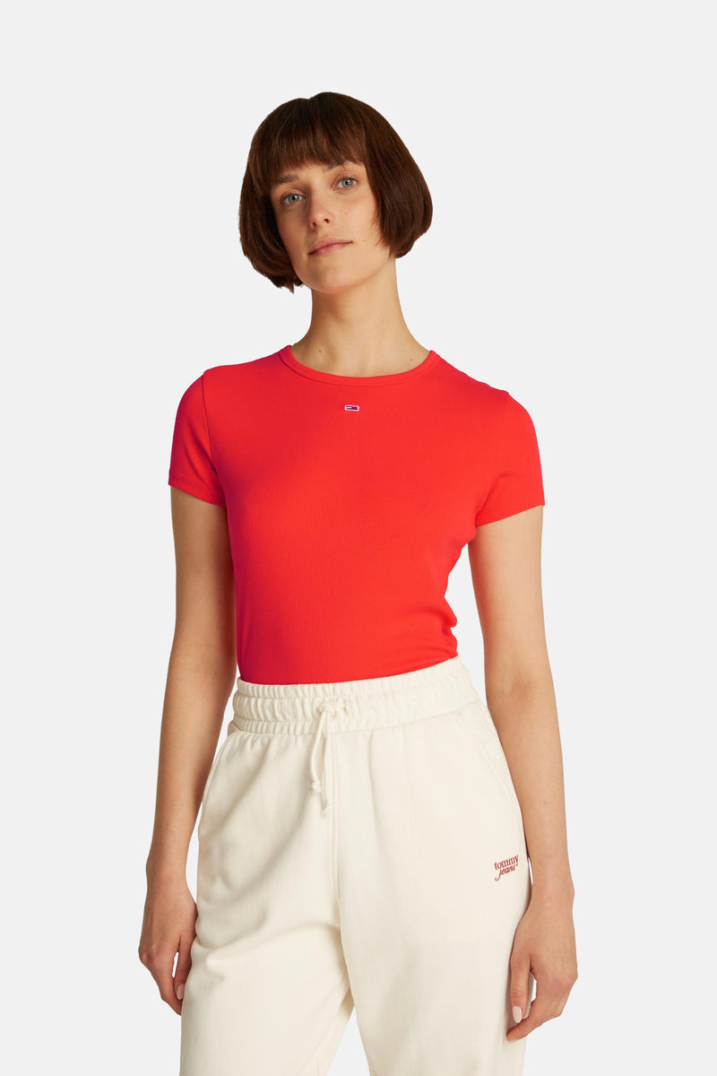 Top uni manches courtes Rouge - Tommy Jeans