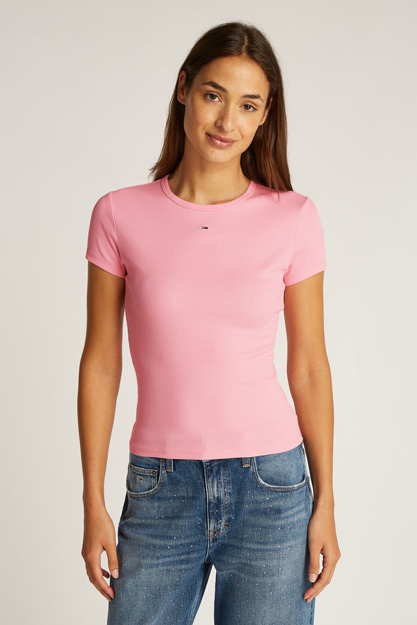 Top uni manches courtes Rose - Tommy Jeans