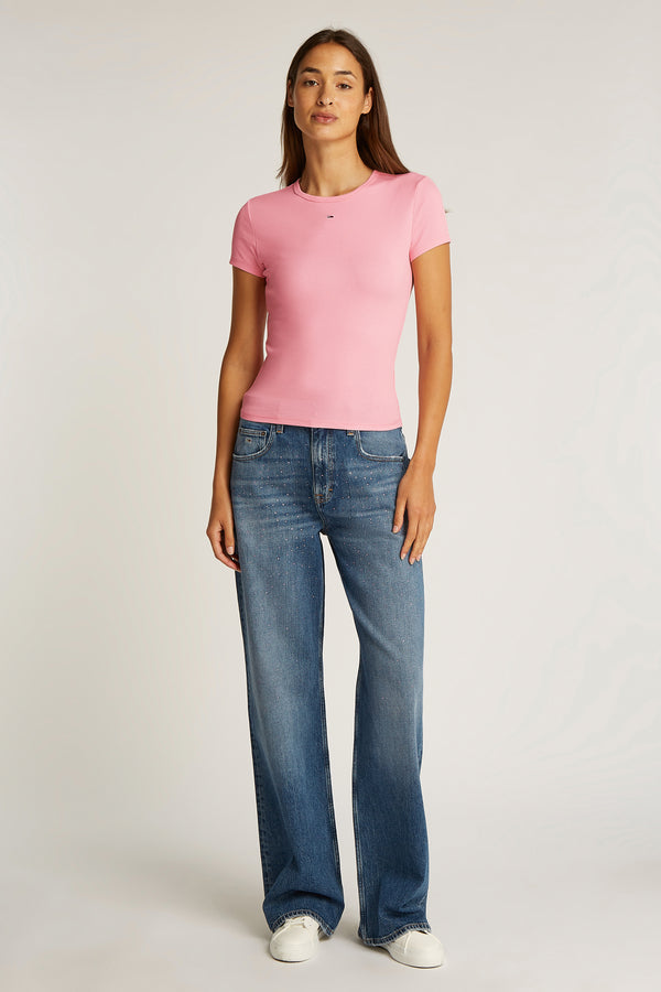 Top uni manches courtes Rose - Tommy Jeans
