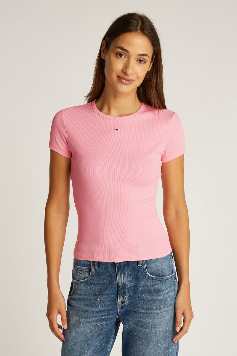 Top uni manches courtes Rose - Tommy Jeans