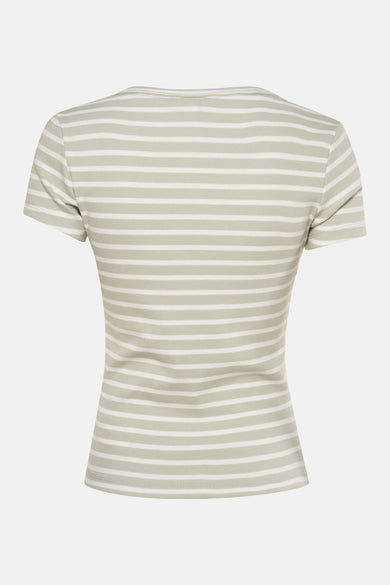 Groen-wit gestreept T-shirt met korte mouwen van TOMMY JEANS, slim fit, achterzijde.
