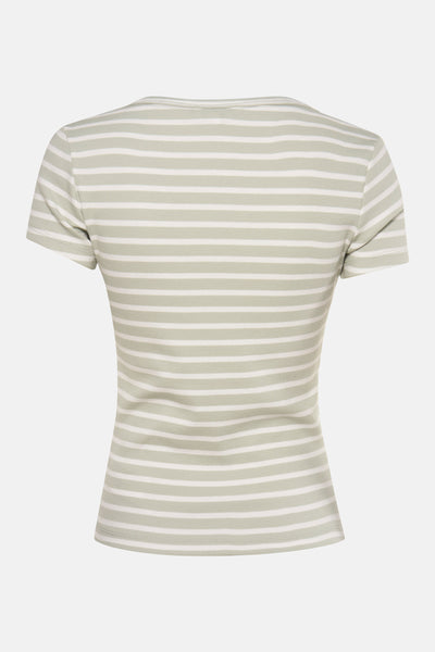 Groen-wit gestreept T-shirt met korte mouwen van TOMMY JEANS, slim fit, achterzijde.