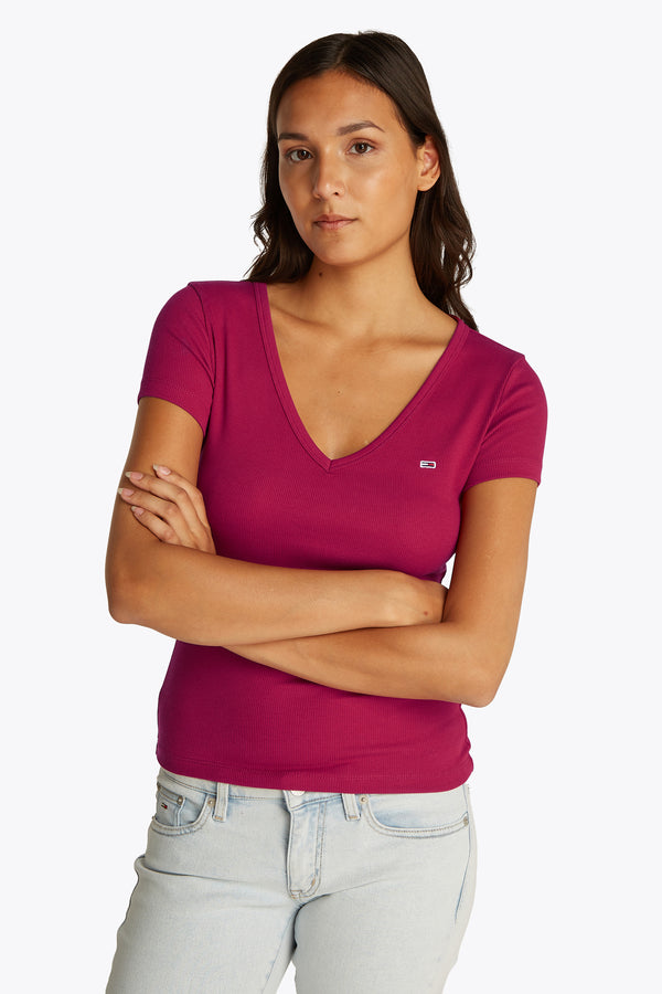 Top uni manches courtes Rouge - Tommy Jeans