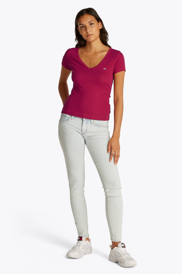 Top uni manches courtes Rouge - Tommy Jeans