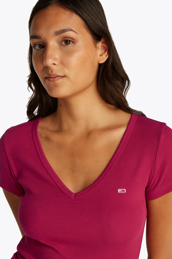 Top uni manches courtes Rouge - Tommy Jeans