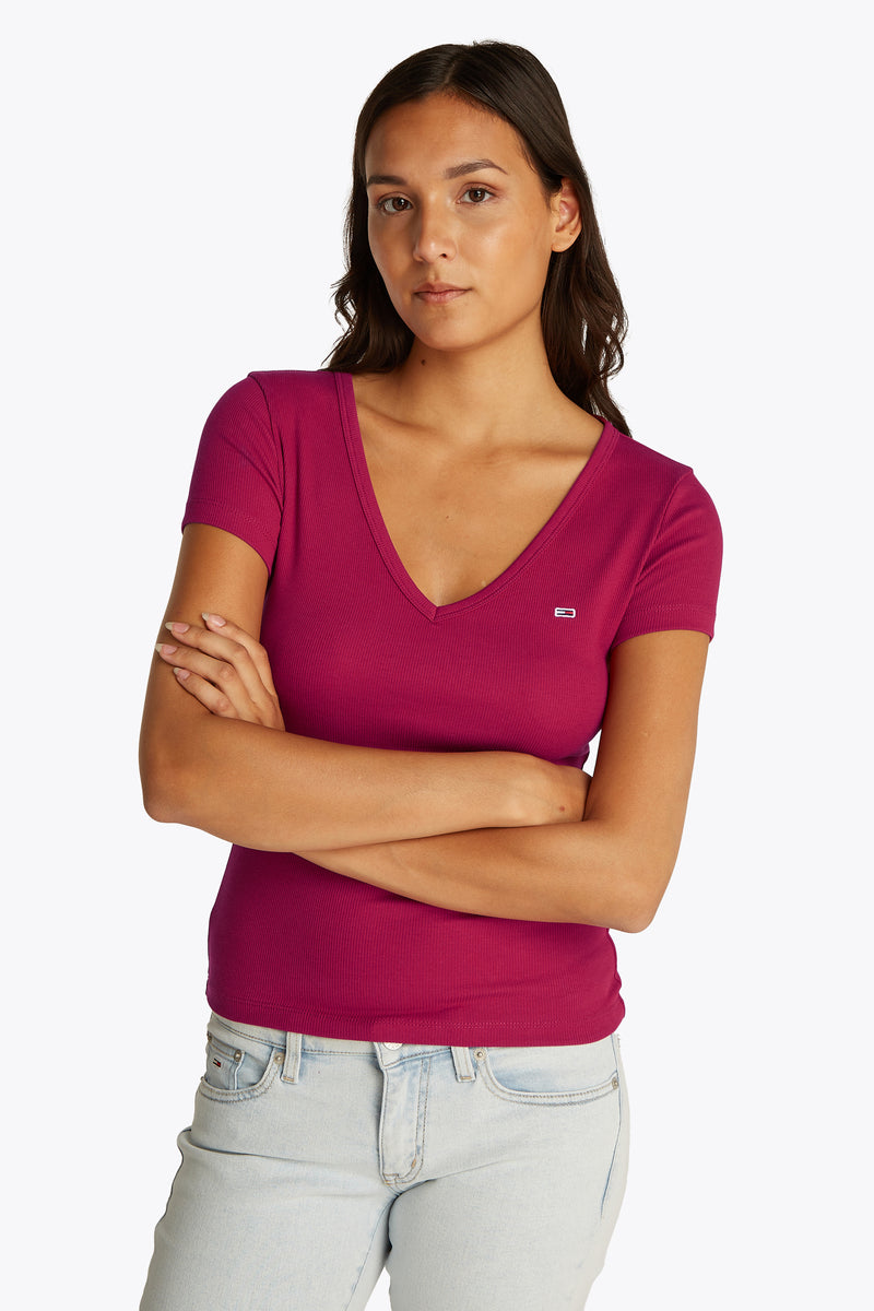 Top uni manches courtes Rouge - Tommy Jeans