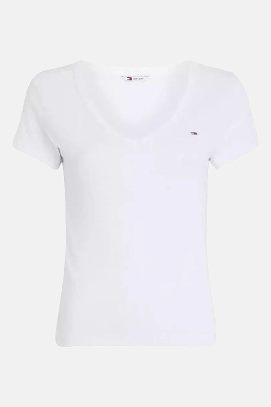 Top uni manches courtes blanc de Tommy Jeans, avec logo drapeau sur la poitrine.