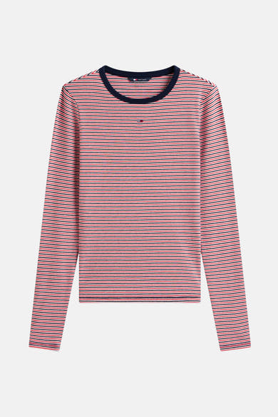 Multikleur gestreept T-shirt met lange mouwen van Tommy Jeans, met ronde hals en discreet logo.