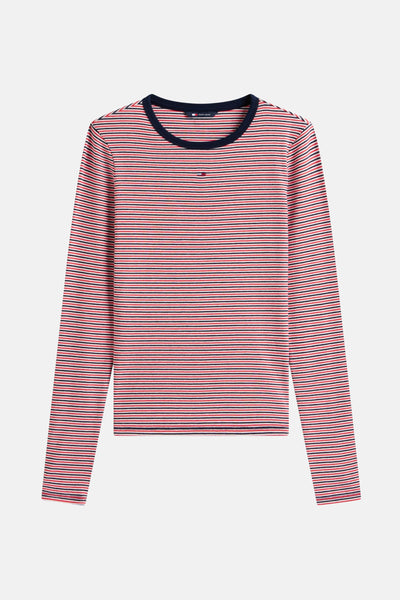 Multikleur gestreept T-shirt met lange mouwen van Tommy Jeans, met ronde hals en discreet logo.
