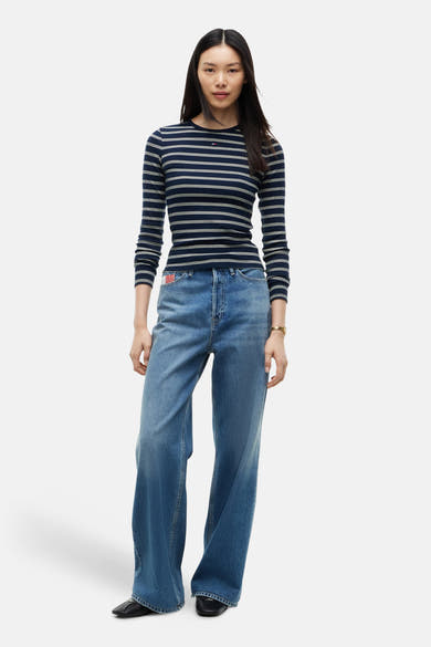 Top uni manches longues bleu - TOMMY JEANS