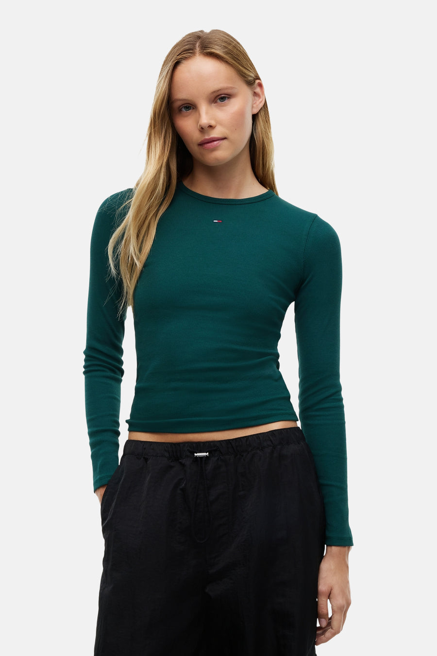 Top uni manches longues vert - TOMMY JEANS