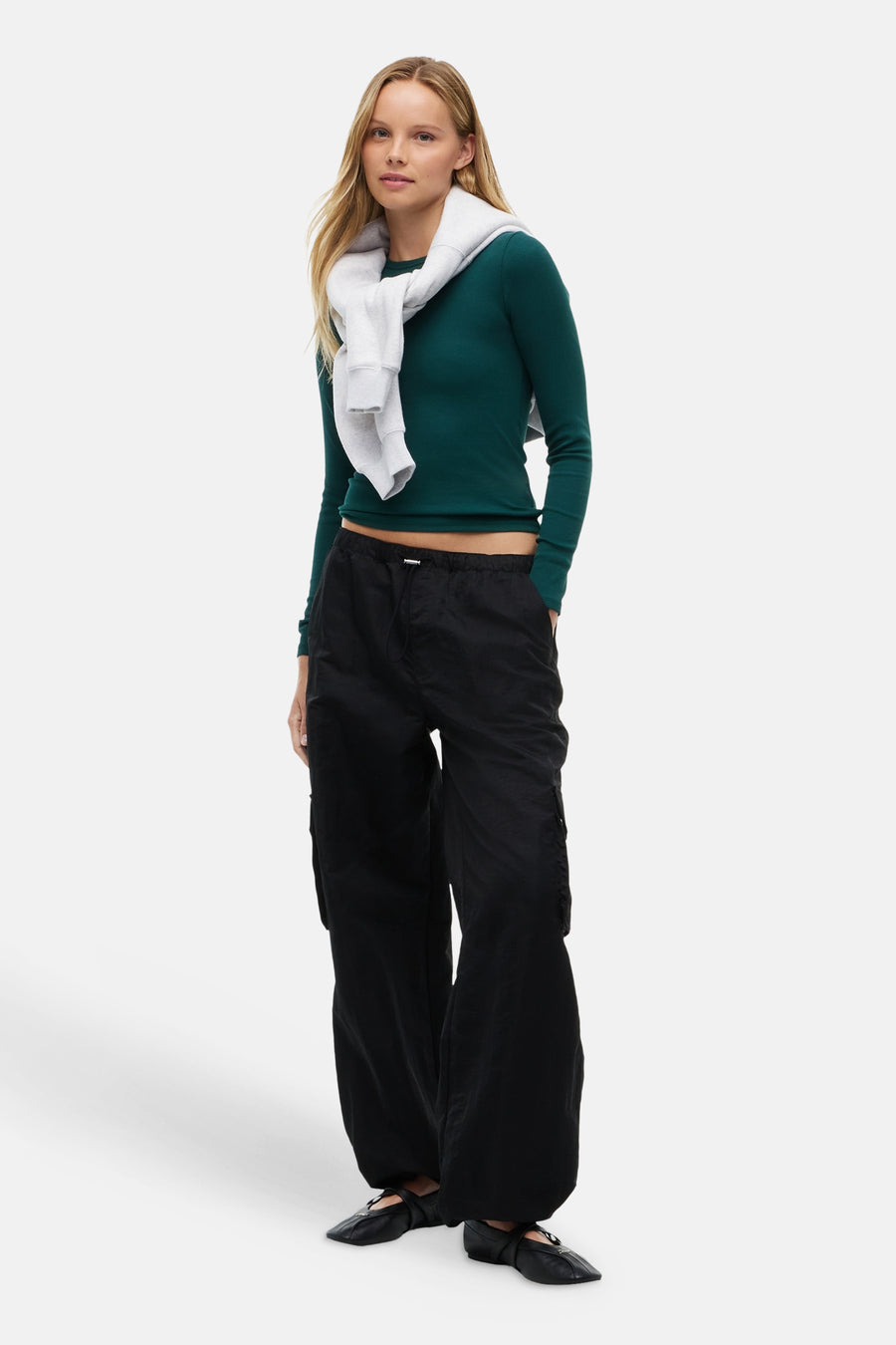 Top uni manches longues vert - TOMMY JEANS