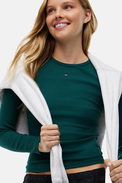 Top uni manches longues vert - TOMMY JEANS