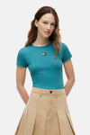Geribd T-shirt van TOMMY JEANS in het groen met vlaglogo en ronde hals.
