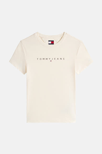 T-shirt uni jaune à manches courtes de Tommy Jeans avec le logo centré.