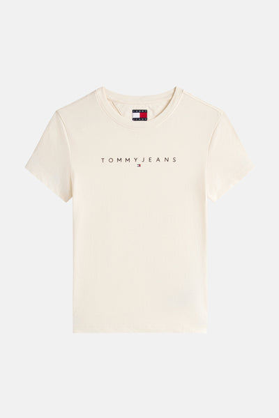 T-shirt uni jaune à manches courtes de Tommy Jeans avec le logo centré.