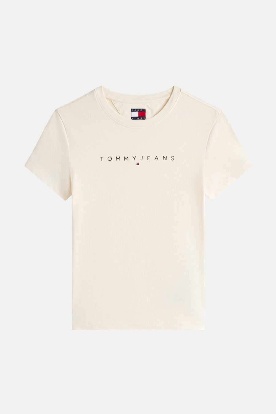 T-shirt uni jaune à manches courtes de Tommy Jeans avec le logo centré.