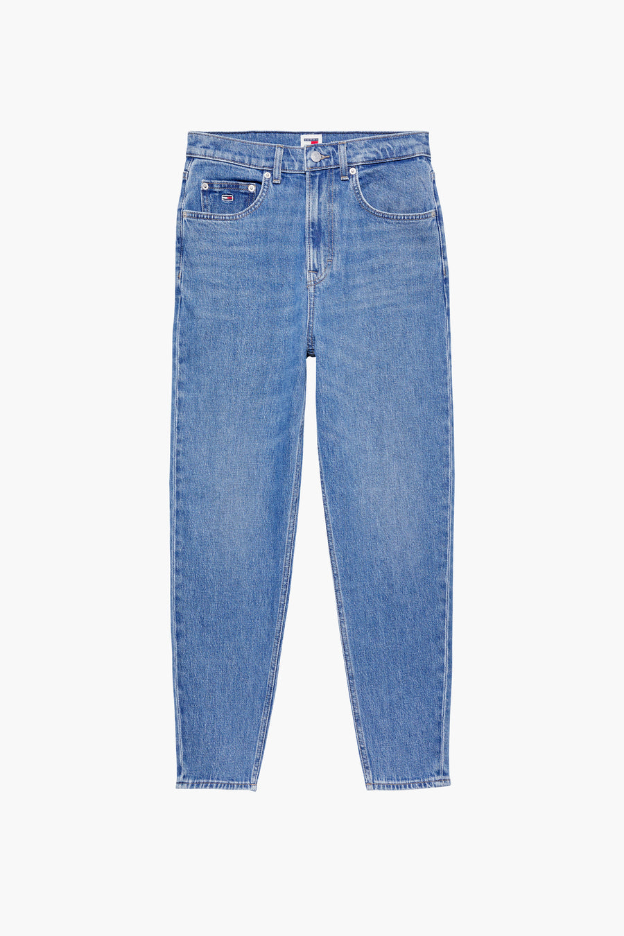 Jean mom en denim bleu moyen de Tommy Jeans, coupe droite avec détails classiques.