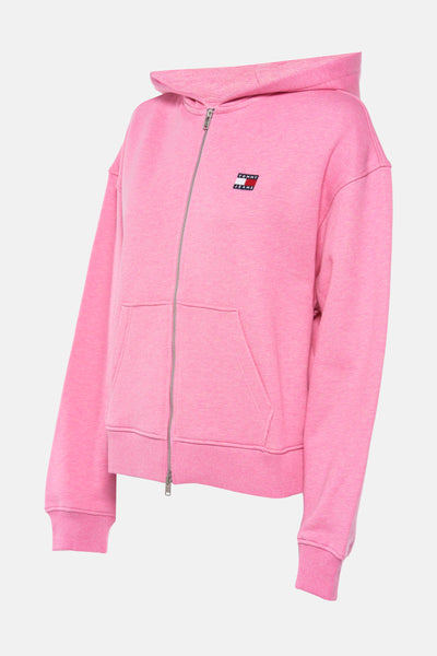 Polaire rose de TOMMY JEANS, avec fermeture éclair et capuche, poches kangourou sur le devant.